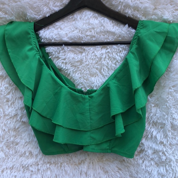 PLT Green Chiffon Ruffle Detail Strappy Crop Top - Picture 5 of 8